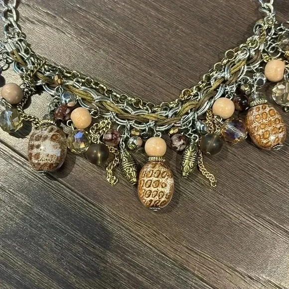 carolD Studio Tiger Eye earrings/necklace set,silver tone chain tan/brown bobble - Picture 2 of 9